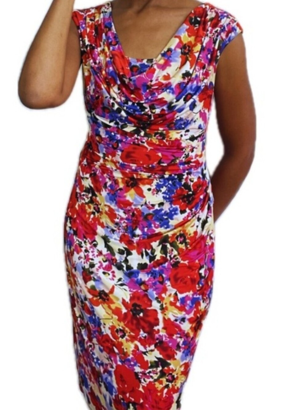 Lauren Ralph Lauren Red Multicolor Floral Midi Dress